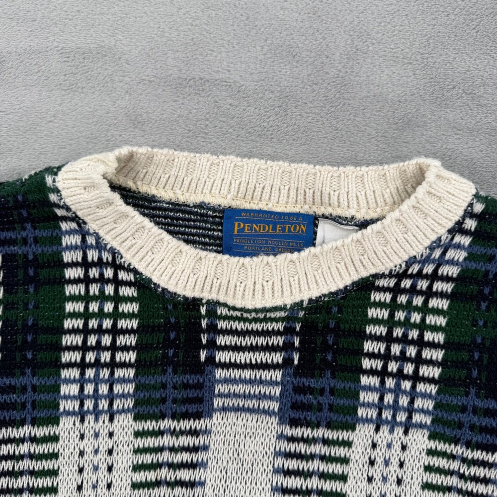Vintage Pendleton Mens Plaid Cotton Knit Crewneck Sweater Made in USA‎ Size L - Picture 10 of 12